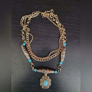 Mia Choker necklace turquoise bronze Free People layered